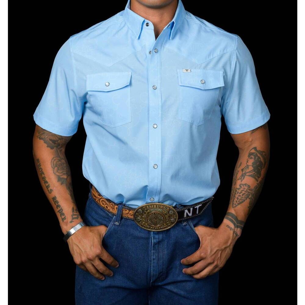NEW FERRELL carson short sleeve snap shirt in light blue